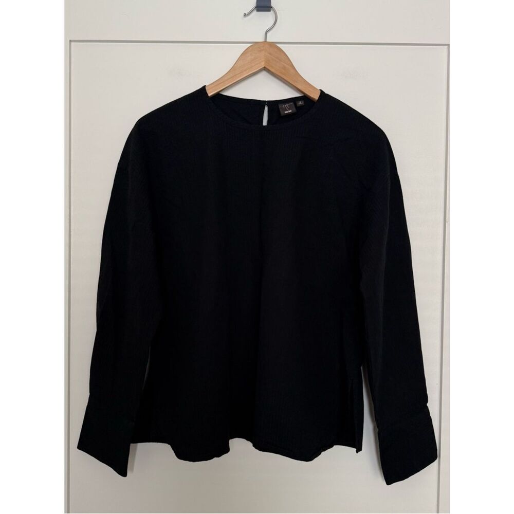 Uniqlo Hana Tajima Top Blouse Womens Sz M Black Ribbed Long Sleeve Cotton
